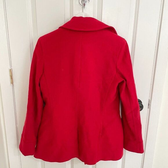 Women Cashmere Boutique Cashmere Wool Blend Pea Coat Mid Length Red Size 4 - Picture 2 of 13